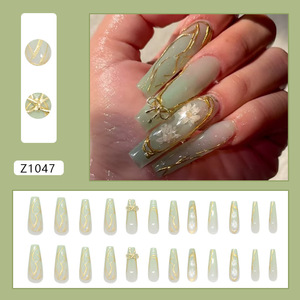 24 pièces Long Cercueil ABS Cerf Noël Nail Tips Handmade Press on Nails avec Charm Wholesale Model Style - Product Image 2