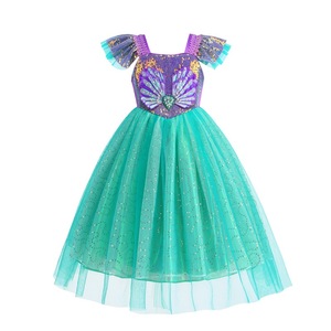 Halloween carnaval Cosplay paillettes sirène Ariel princesse Costumes fête d'anniversaire mariage <span class=keywords><strong>pied</strong></span> longueur robe de bal maille Tutu robe - Product Image 2