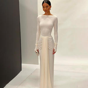 Nuevo Diseño de Vestido de Fiesta para Mujer, Color Sólido, Manga Larga, Plisado, Vestido Maxi con Parches, Ropa Elegante para Mujer - Product Image 3