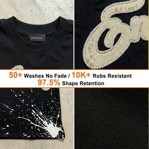 เสื้อยืดสีดำผ้าฝ้ายแท้ 100% แบบสั่งทำพิเศษ ปักอักษรเชนีลประดับมุกและลายเพ้นท์สาดสี สไตล์โอเวอร์ไซส์ สตรีทแวร์ลำลอง - Product Image 2