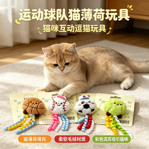 Jouet en peluche pour chat, ballon de sport (basket, football, baseball, tennis) avec ruban, anti-ennui, jouet interactif pour animaux de compagnie - Product Image 4