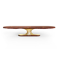Table à manger moderne de luxe, écologique et durable, en bois de haute qualité, design carré allongé, pieds en laiton, assemblée, pour hôtel et villa