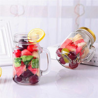 Mug en verre gaufré de qualité alimentaire avec poignée, 16 oz, idéal pour boissons froides, confiture, flocons d'avoine, avec couvercle à vis