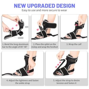 Attelle de nuit réglable pour pied tombant, double fixation, support de cheville, noir, unisexe, dispositif de traction et de correction - Product Image 4