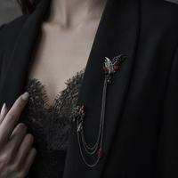 Broche Gothique Multicouche en Métal avec Plumes d'Oiseau et Rose pour Femme, Élégante, pour Soirée, avec Chaîne à Pendentifs, Épingles de Revers, Accessoires, Bijoux, Cadeaux