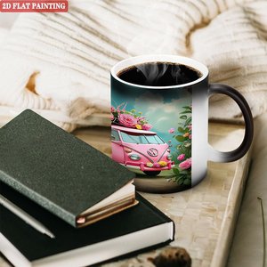 Curved Ergonomic Handle Easy Hold Mug Frosted Black 11oz <b>Ceramic</b> Heat Sensitive <b>Cup</b> - Product Image 3
