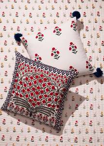 PRABHAVA Hand Block Printed Floral Cotton Throw <b>Pillow</b> Cover <b>Square</b> Zipper Washable Customizable 16x16 600TC Decorative - Product Image 2