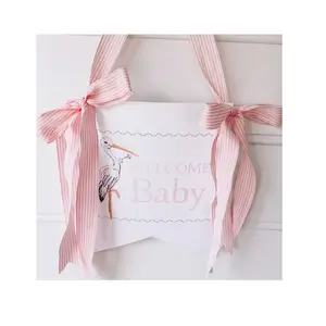 Grosir spanduk Baby Shower perempuan Monogram spanduk bayi laki-laki selamat datang spanduk bayi perempuan kosong