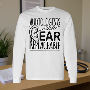 Maglietta promozionale a maniche lunghe con stampa 'Audiologi: Orecchio Sostituibile' - Product Image 3