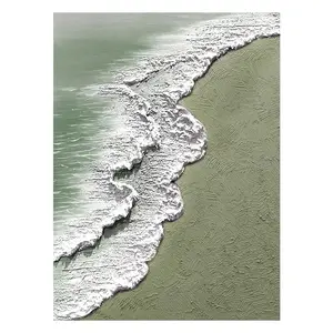 แฮนด์เมดบทคัดย่อผ้าใบ Beach Artwork คลื่นทะเล 3D พื้นผิวผนังศิลปะสีเขียวทัศน์ทะเลภาพวาดสีน้ํามันสําหรับตกแต่งบ้าน