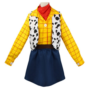Disfraz de Woody para mujer, chaqueta a cuadros amarilla con chaleco con estampado de vaca, falda azul para fiesta de Halloween, juego de rol - Product Image 5