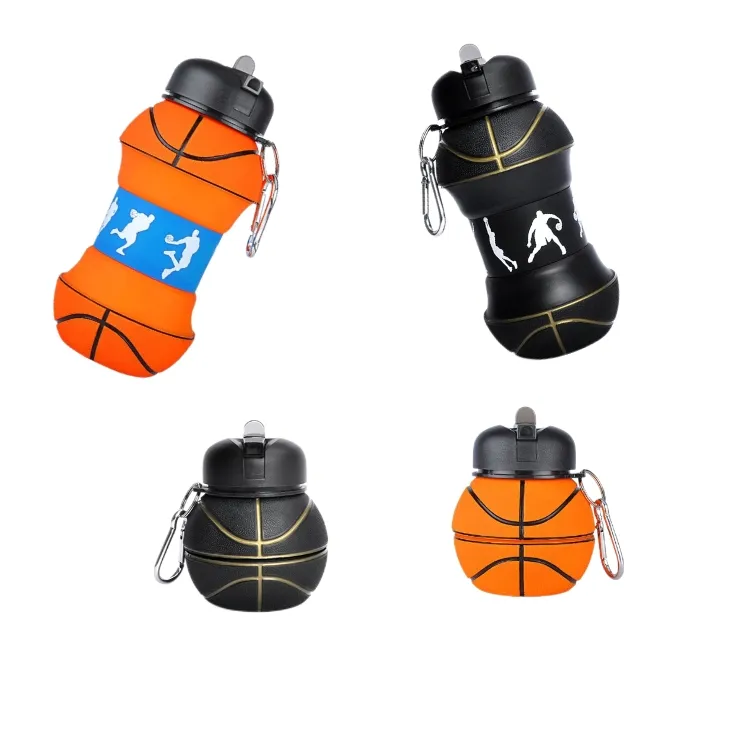 バスケットボールスポーツ用のホット販売カスタム形状折りたたみ式Bpaフリーシリコンウォーターボトル