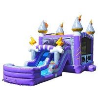 Maison de rebond gonflable à thème de château violet avec toboggan château sautant gonflable Combo pour enfants location de fête intérieure en plein air