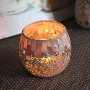 Crackle Glass Stained Glass Mosaic Design portacandele fatto a mano con candela per ornamenti natalizi - Product Image 3