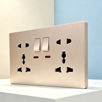 Prise murale double A6 à 5 broches avec interrupteur, coque ignifuge, cadre en acier, contact en bronze, prise universelle avec voyant lumineux
