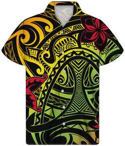 Chemises polynésiennes pour hommes en gros, <span class=keywords><strong>tatouage</strong></span> <span class=keywords><strong>tribal</strong></span>, impression intégrale personnalisée, chemises à boutons, col cubain, tailles grandes, chemises pour hommes, MOQ 1 - Product Image 4