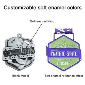 Médailles de championnat de bowling personnalisées de haute qualité en or, argent et bronze, en alliage de zinc universel avec ruban - Product Image 5