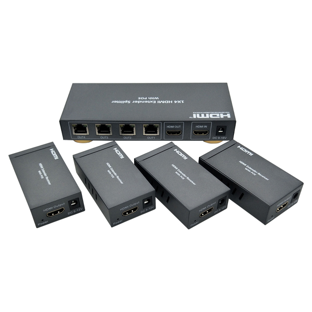 1x4 HDMI Splitter Extender 50m Over UTP RJ45 Cat5e Cat6 Cable Support HD 1080P 1 Transmitter to 4 Receivers