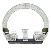 Sofá Columpio de Exterior con Arco Circular Grande de Ratán PE, Diseño Minimalista, Cojines Impermeables, Silla Deslizante, Estructura de Aluminio