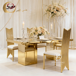 Meubles de salle à manger de luxe populaires, design en acier inoxydable, table à manger - Product Image 1