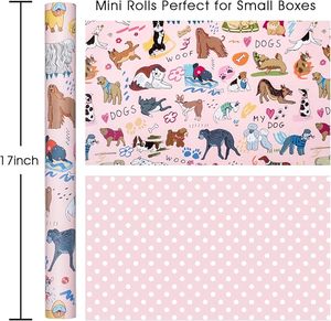 Papier cadeau de Noël et de la Saint-Valentin avec motif de chiot coloré de dessin animé, impression recto-verso, personnalisable - Product Image 2