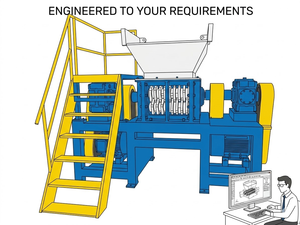 Déchiqueteur à double arbre haute puissance et couple élevé pour matériaux mixtes (plastique, bois, métal) destiné au pré-écrasement - Product Image 2