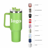 Gobelet isotherme en acier inoxydable de 40 oz avec logo personnalisé, poignée, couvercle à paille, double paroi sous vide, tasse de voyage anti-fuite, compatible voiture