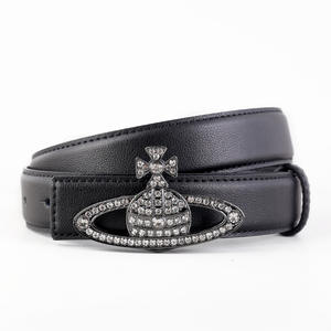 Ceinture mince en cuir véritable pour femmes avec strass automatique Double boucle boucle en cuir ceinture mince rétro Vintage en cuir pour femmes - Product Image 3