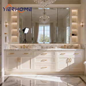YIERHOME <span class=keywords><strong>Meuble</strong></span>-lavabo <span class=keywords><strong>double</strong></span> <span class=keywords><strong>vasque</strong></span> blanc de luxe moderne sur pied avec miroir, robinet et grand <span class=keywords><strong>meuble</strong></span> de rangement - Product Image 2