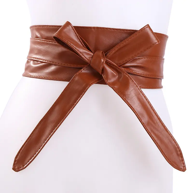 Women Wide Soft Pu Leather Tied Belt Obi Waistband Cinch Belt for Ladies