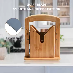 Cortador de pan de bambú Natural personalizado, rebanador de bagel multifuncional, cortador de guillotina, mango de fácil agarre para bollos caseros - Product Image 3