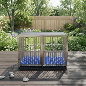 Cage pour <span class=keywords><strong>chien</strong></span> en acier inoxydable robuste avec roues, bac en plastique, enclos rectangulaire pour animaux de compagnie - Product Image 1