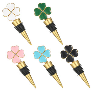 Four Leaf Clover <b>Wine</b> Stopper Metal Sealing Bottle Stopper For Wedding Birthday Party Gift Blue Green Pink White Black - Product Image 3