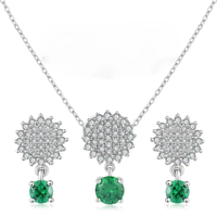 Ensemble Collier Pendentif et Boucles d'Oreilles Pendantes QX Sunburst Pavé CZ pour Femme, Ton Argent, Pierre Précieuse Verte, Bijoux de Mariée, Vente en Gros, Personnalisé