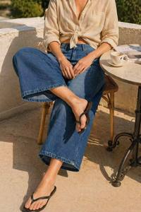 Jean ample pour femme 2026, coupe large, bleu moyen délavé, effet usé, style bohème décontracté, longueur cheville - Product Image 2