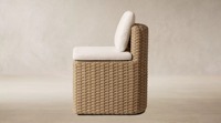 Meubles de jardin contemporains en osier tissé à la main, résistants aux intempéries, avec coussins moelleux, ensemble de table à manger d'extérieur