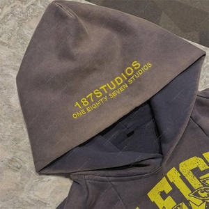 Sudadera con capucha para hombre, ropa de calle de algodón de rizo francés de alta calidad, efectos lavados con ácido, logotipo de serigrafía, etiqueta personalizada - Product Image 3