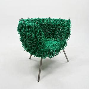 Fabric <b>Easy</b> <b>Chair</b> with Armrests Tubular Stainless Steel Frame Acrylic Rope Wrapping Armchair for Hotel Furniture Home Use - Product Image 1