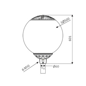 Lampe de parc LED à globe 20W 3000K blanc chaud, IP65 AC, noire, décorative, pour l'éclairage extérieur des allées de jardin - Product Image 6
