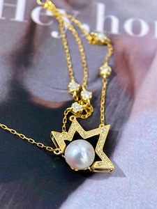 Collana con Ciondolo a Perla Cometa in Oro 18K con Accenti di Diamanti, Accessorio per Creazione di <span class=keywords><strong>Gioielli</strong></span> Lucy Jewelry Wholesale Fashion - Product Image 3