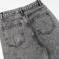 Conception sur mesure couleur bloc cuir patch 13oz denim pantalon gris de haute qualité lâche coupe droite jeans hommes