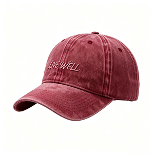 Gorra de Béisbol Vintage Lavada Roja de 6 Paneles con Malla Transpirable en la Parte Trasera, Gorra con la Frase "LIVE WELL", Protección Solar para Hombres y Mujeres - Product Image 3