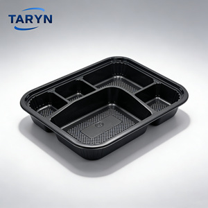 Boîtes à lunch en plastique thermoformé 235x190x50mm 5 compartiments Contenant alimentaire en plastique PS jetable avec couvercle transparent - Product Image 1