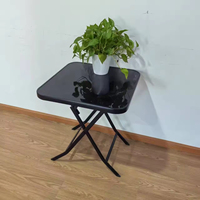 Table en verre pliable de loisirs en plein air, gain de place, en verre miroir noir carré, vente chaude mondiale
