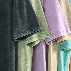 เสื้อยืดผ้าฝ้ายโอเวอร์ไซส์สำหรับผู้ชายเสื้อล้างลายกรดแบบวินเทจ - Product Image 6