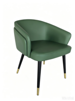 Fauteuil de salle à manger moderne de luxe en cuir PU vert, avec pieds en bois, chaise d'appoint rembourrée pour salon et bureau à domicile