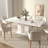 Table de salle à manger/cuisine extensible 6-10 personnes, plateau moderne en faux marbre blanc, base à double colonne, imperméable, écologique, durable