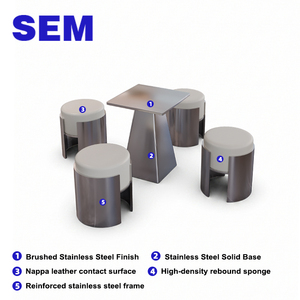 Muebles para Cafetería al <span class=keywords><strong>por</strong></span> Mayor SEM, Mesa de Comedor Cuadrada de Acero Inoxidable con Juego de 4 Sillas, Diseño para Cafetería y <span class=keywords><strong>Restaurante</strong></span> - Product Image 3