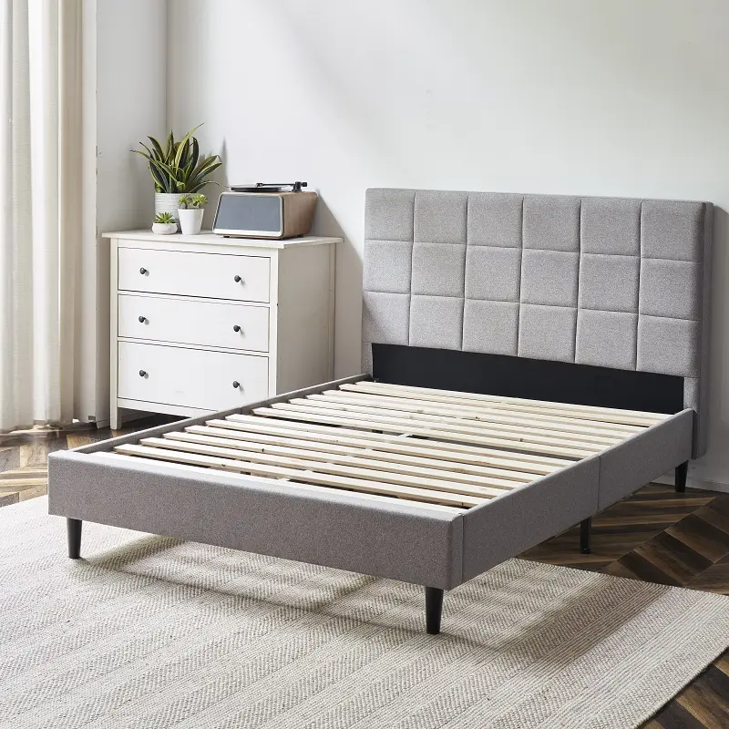 China Factory Modern Upholstered Bed Luxury Full Queen King Size Wooden Double Bed Frame Price