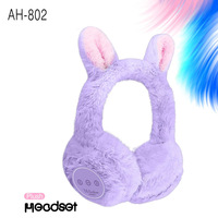 Headset Telinga Kelinci Berbulu AH-802, Headphone Nirkabel BT untuk Hadiah Anak Perempuan